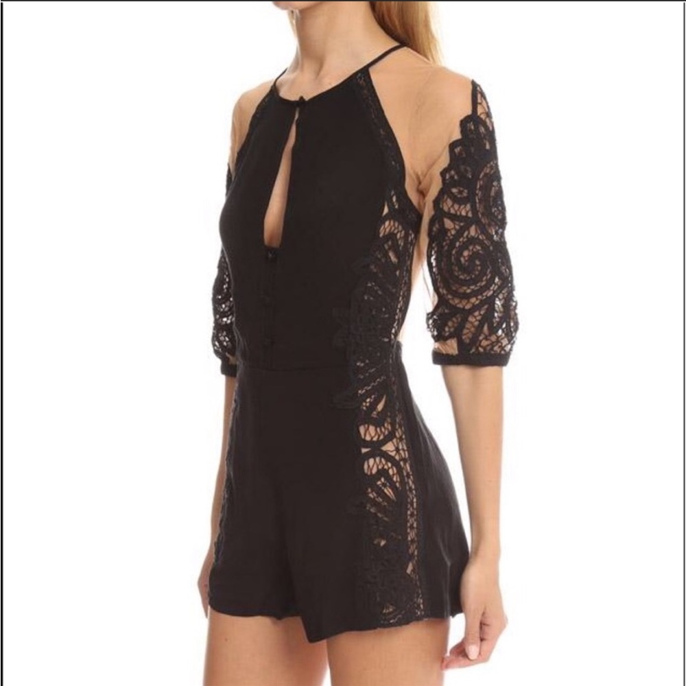 For Love & Lemons Black Valentina Mesh Romper